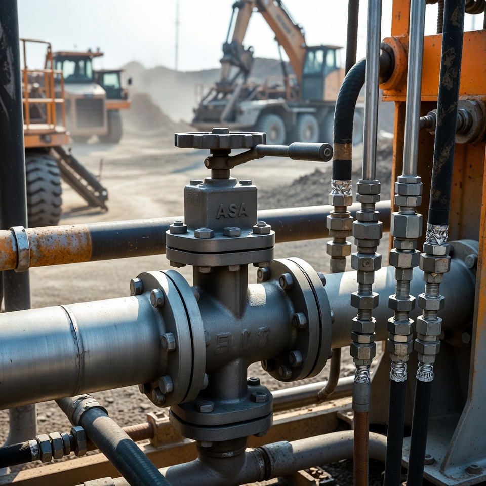 Durable hydraulic butterfly valve installed in underground mining equipment, designed for high-vibration and harsh operating conditions.