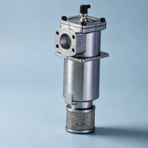 25RL series single-housing hydraulic return line filter, featuring port sizes from G1/2 threads to SAE DN100 and specifications from 30 to 1300 l/min.