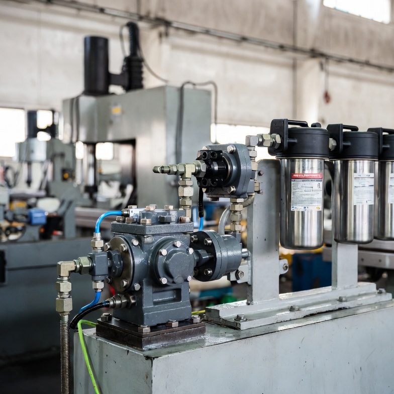 High-pressure hydraulic filter for CNC machines and production lines, providing high-efficiency oil cleanliness and component protection.