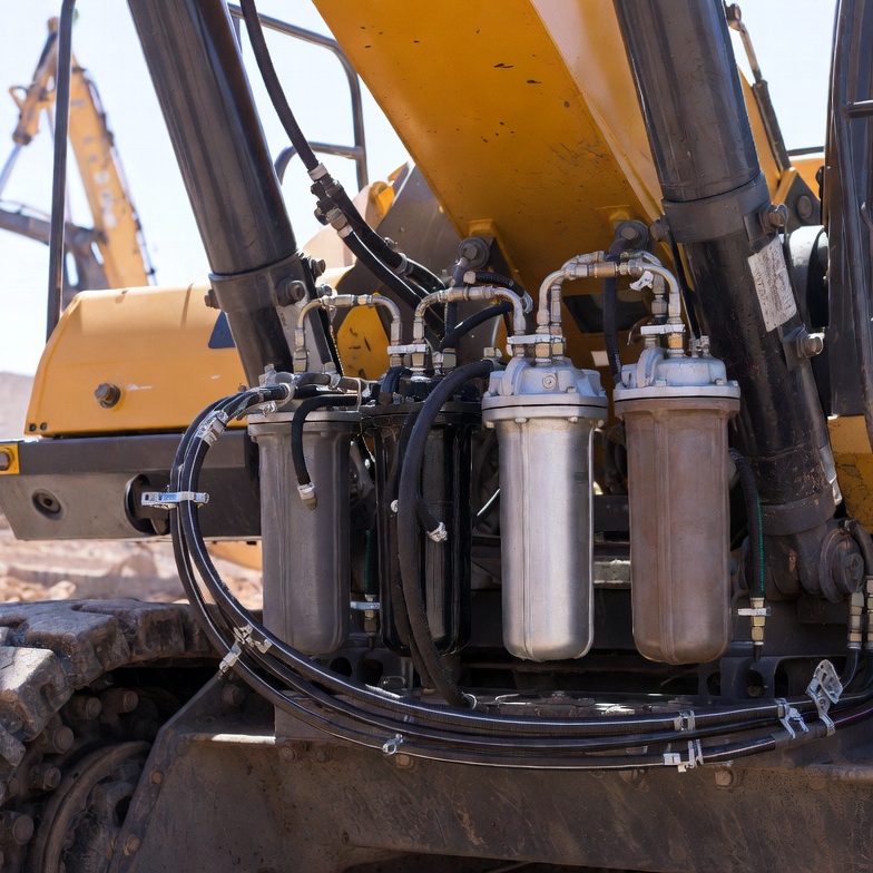 High-efficiency hydraulic suction and return-line filters for construction machinery, providing superior Beta ratio protection for pumps and valves in dusty environments.