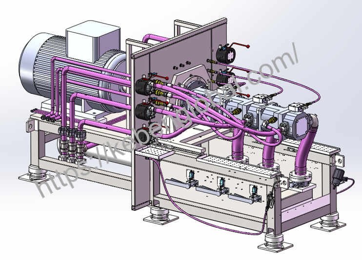 3D modeling of a 200Kw hydraulic pump and motor test rig with 35MPa testing pressure.