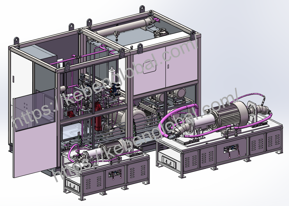 Hydraulic motor test bench for mining equipment with energy recovery and back-to-back loading.