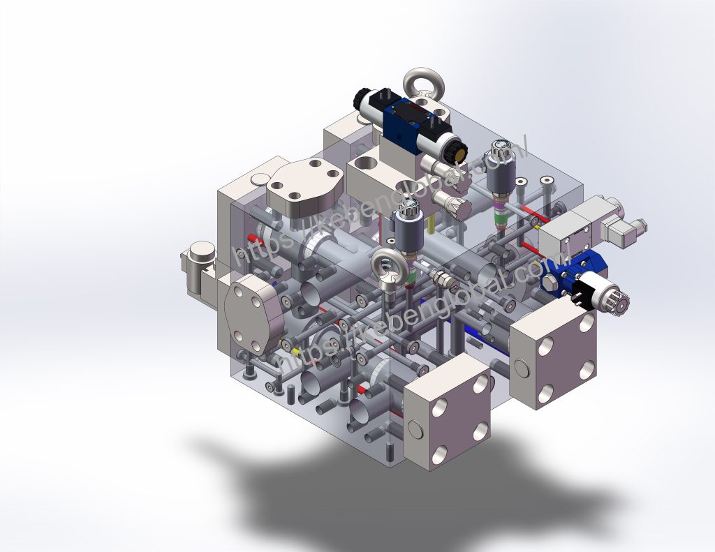 Main control valve block for hydraulic pump test stand - large diameter 2-way cartridge valve assembly