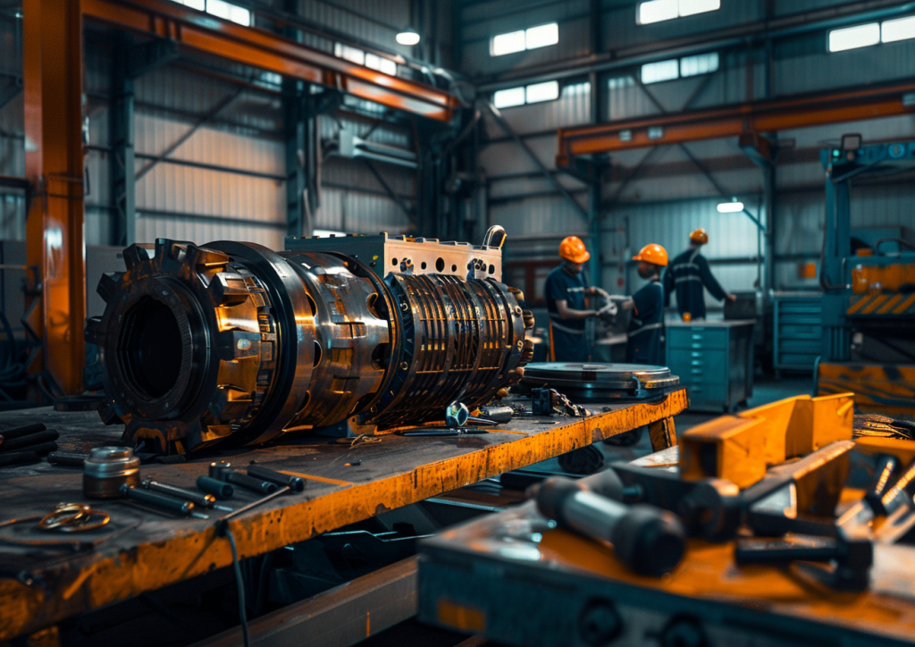 Hydraulic motor repair in roadheader drive system with component replacement